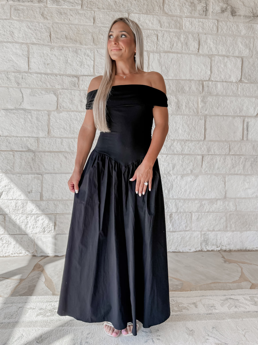 Through The Night Off The Shoulder Basque Waist Midi Dress – CK Squared  Boutique