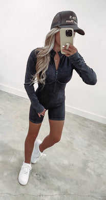 The Athletic Girl Mineral Wash Romper (black)
