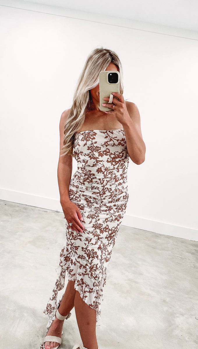 Sophia Brown Asymmetrical Midi Dress (FINAL SALE) CK Squared Boutique