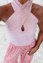 Load image into Gallery viewer, Take Your Chances Sweater Halter Neck Ribbed Crop Top - Pink