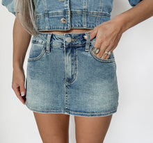 Load image into Gallery viewer, All Wrapped Up Denim Mini Skort