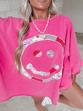 Load image into Gallery viewer, Happy Days Smiley Face Patch Washed Oversized Top - Hot Pink