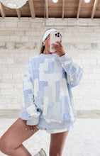 Load image into Gallery viewer, In Her Own Way Patchwork Printed Mockneck Sweatshirt &amp; Sweat-shorts Set - Lt. Blue