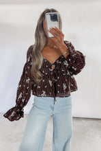 Load image into Gallery viewer, Sweetly Detailed Floral Tie-Front Peplum Top