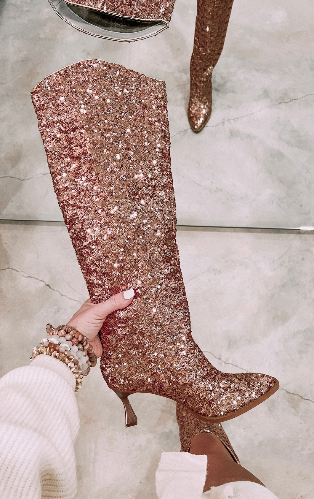 Jewel Rose Gold Sequin Knee Highs (FINAL SALE)