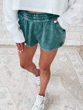 Load image into Gallery viewer, Cozy Girl Acid Washed Elastic Waistband Dolphin Shorts - DK green
