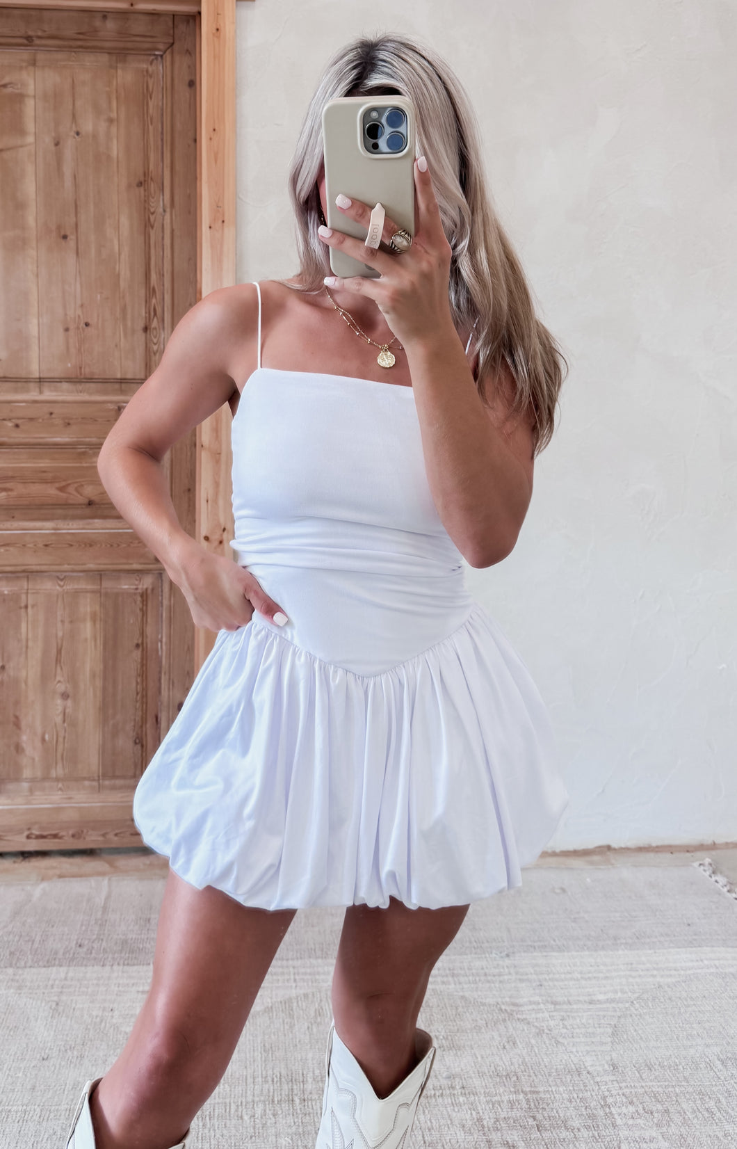 Laken White Balloon Mini Dress