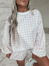Load image into Gallery viewer, Girls Day Gingham Sweatshirt &amp; Sweat-short Set - Khaki