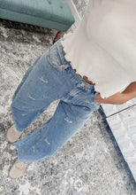 Load image into Gallery viewer, Fall Fields Floral Embroidery Barrel Denim Pants