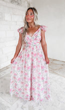 Load image into Gallery viewer, Jillian Floral Back Lace Up Midi Dress - Pink