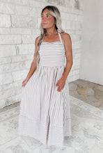 Load image into Gallery viewer, Delaney Taupe Stripe Halter Maxi