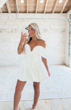 Load image into Gallery viewer, Start The Countdown Bubble Hem Sweetheart Mini Dress - White