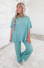 Load image into Gallery viewer, Going Nowhere Soft Melange Short Sleeve Tee &amp; Long Pant Set - Dk Green