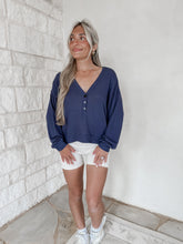 Load image into Gallery viewer, What’s Mine Is Yours Navy Henley Top