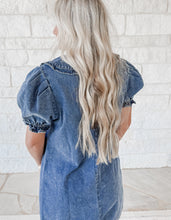 Load image into Gallery viewer, My Darling Girl Side Pocket Collared Denim Romper
