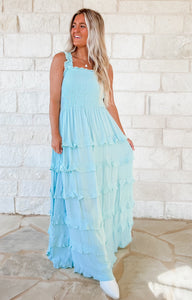 On The Coast Ruffle Dusty Blue Tiered Maxi (FINAL SALE)