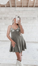 Load image into Gallery viewer, Fall Ball Suede Embroidered Mini Dress - Olive