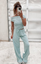 Load image into Gallery viewer, Devin Off Shoulder Striped Top &amp; Striped Lounge Pants Set