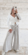 Load image into Gallery viewer, Take Your Pick Striped Dolphin Hem Wide Leg Pants w/ Eyelet Lace - Brown