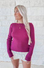 Load image into Gallery viewer, Long Story Short Bow Back Detail Knit Top - Berry