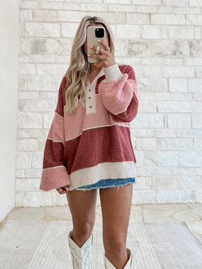 More Than Me Striped Henley Sweater