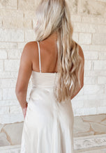 Load image into Gallery viewer, Heard It Before Champagne Satin Maxi