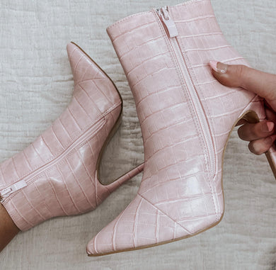 Lana Pink Crocodile High Heeled Boots (FINAL SALE)