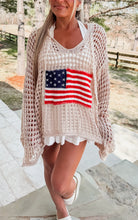 Load image into Gallery viewer, Lake Days American Flag Hooded Crochet Top