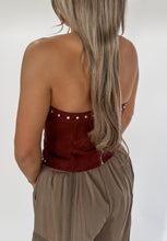 Load image into Gallery viewer, Harper Suede Studded Scalloped Tube Top - Merlot