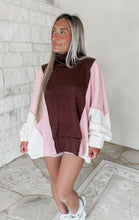 Load image into Gallery viewer, Penelope Oversized Mock-neck Color-block Top - Brown/Pink