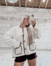 Load image into Gallery viewer, Take A Little Time Contrast Stitched Sherpa Cardigan- Crème (FINAL SALE)