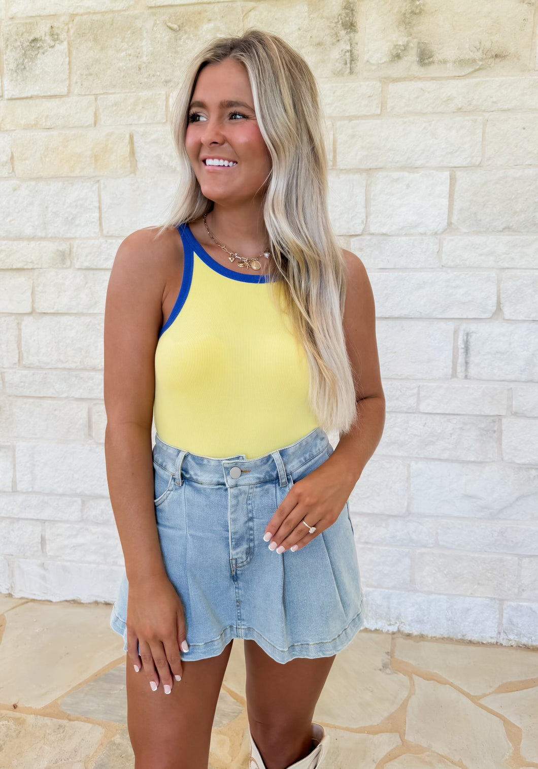 Perfect Piece Yellow/ blue Tank (FINAL SALE)