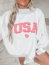 Load image into Gallery viewer, America USA Gingham Heart Reversible Mock Neck Sweatshirt