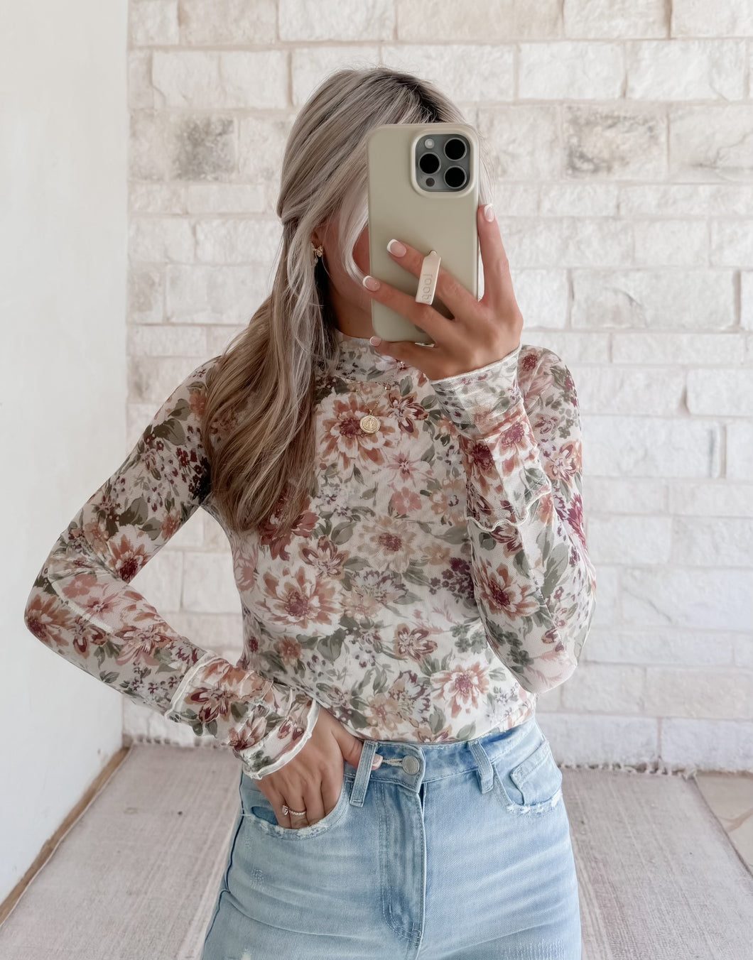 When We Meet Floral Mesh Top