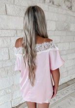 Load image into Gallery viewer, Love At First Light Satin Boxy Blouse w/ Lace Boat Neckline
