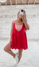 Load image into Gallery viewer, Pickle Ball Practice Gingham Print Double Layered Dress - Red