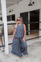 Load image into Gallery viewer, Happy Place Back Button Detail Chambray Ruffle Peplum Tank Top