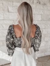 Load image into Gallery viewer, Garden Wishes Black Smocked Square Neck Crop Top