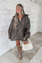 Load image into Gallery viewer, Going Out With My Girls Faux Leather Oversized Jacket w/ Corduroy Collar - Brown
