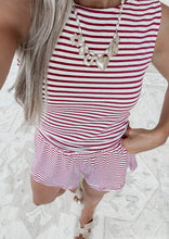 Load image into Gallery viewer, Poolside Chilling Striped Sleeveless Tank &amp; Shorts Set - Dark Red