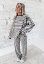 Load image into Gallery viewer, Snug As A Bug Striped Super Soft Jersey Knit Oversized Top &amp; Wide Leg Pants Set - Grey/Cream