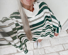Load image into Gallery viewer, As Time Goes By Striped Oversized Mockneck Top - Green