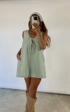 Load image into Gallery viewer, I Took A Chance Tie Front Denim Romper (FINAL SALE)
