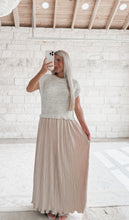 Load image into Gallery viewer, Keep The Faith Metallic Accent Sweater Pleated Midi Dress - Champagne