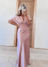 Load image into Gallery viewer, Classy Date Mauve Satin Maxi