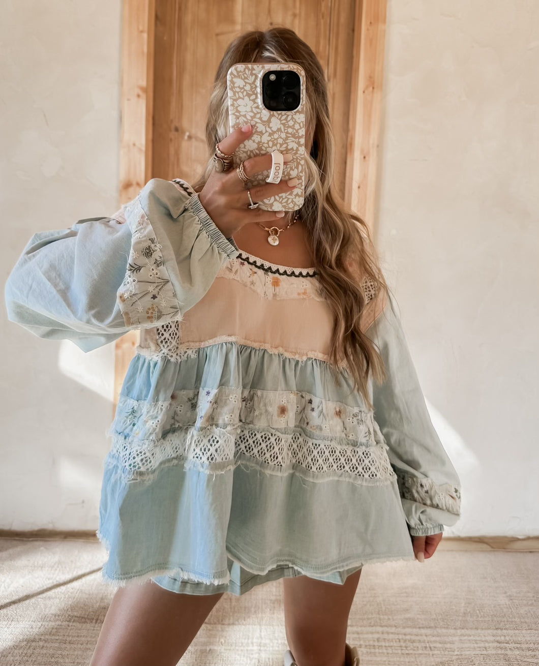 Flower Girl Crochet Denim Top