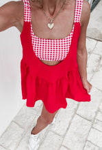 Load image into Gallery viewer, Pickle Ball Practice Gingham Print Double Layered Dress - Red