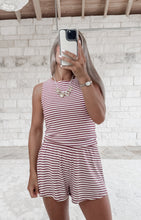 Load image into Gallery viewer, Poolside Chilling Striped Sleeveless Tank &amp; Shorts Set - Dark Red
