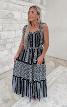 Load image into Gallery viewer, On My Mind Black Smocked Floral Tiered Maci Dress