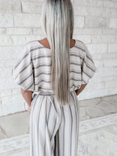 Load image into Gallery viewer, Walks Through The City Striped Bubble Top + Drawstring Pant Set - Taupe